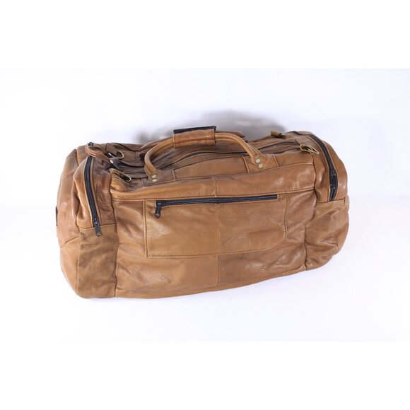 Vintage 1960 hand made leather duffel bag, patchwork chestnut brown leather - Picture 2 of 10